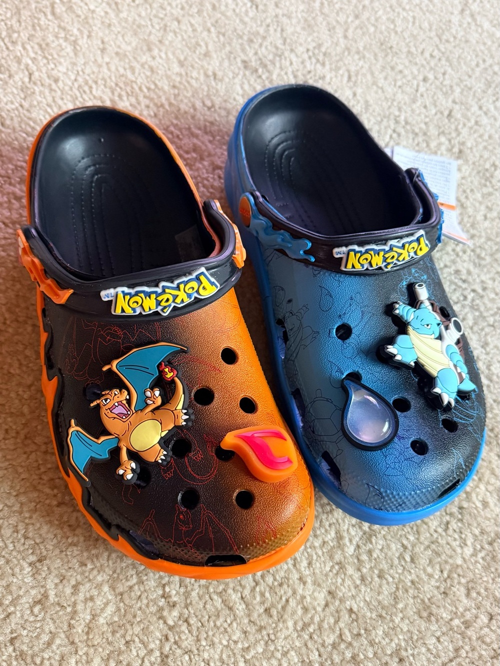 CROCS Charizard & Blastoise Themed Men's Clog Slip-Ons - Orange & Blue